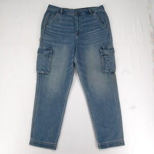 American Eagle Outfitters Mom Jeans Womens 16 Long Blue Medium High Rise Cargo